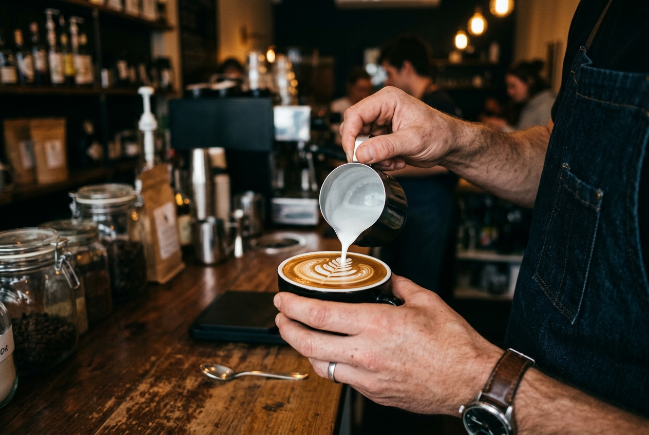 Barista making coffee